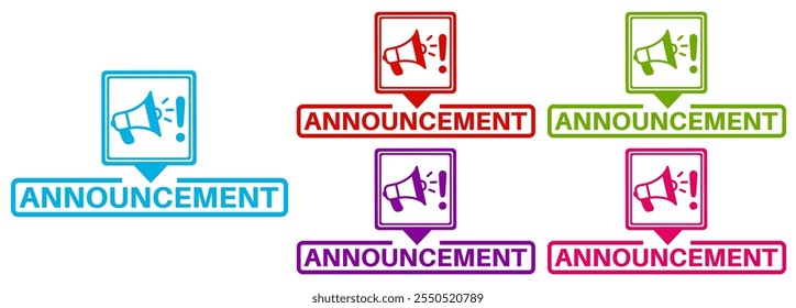 set announcement sticker sign icon. loud speaker symbol announce label template vector illustration