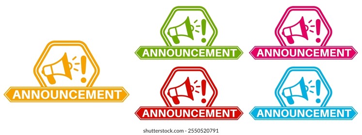 set announcement sticker sign icon. loud speaker symbol announce label template vector illustration