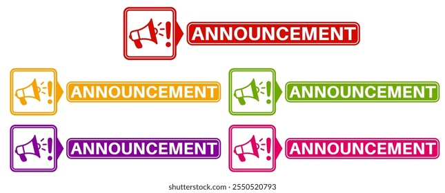 set announcement sticker sign icon. loud speaker symbol announce label template vector illustration