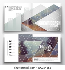 Set of annual report business templates for brochure, magazine, flyer or booklet. Abstract colorful polygonal background, modern stylish triangle vector texture. 