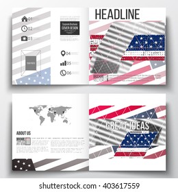 Set of annual report business templates for brochure, magazine, flyer or booklet. Memorial Day background with abstract american flag, vector illustration.