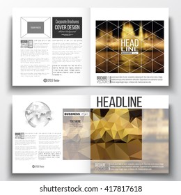 Set of annual report business templates for brochure, magazine, flyer or booklet. Colorful polygonal background, blurred image, night city landscape, triangular vector texture.
