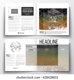 Set of annual report business templates for brochure, magazine, flyer or booklet. Colorful polygonal backdrop, blurred natural background, modern stylish triangle vector texture.