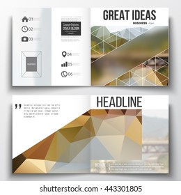 Set of annual report business templates for brochure, magazine, flyer or booklet. Colorful polygonal backdrop, blurred background, nature landscape, modern stylish triangle vector texture.
