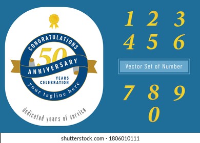 Set of Annyversary logotype elegant vector design, 50 Years Celebrate Anniversary logo template vector badge with ribbon. Luxury Certificate Vector Illustration eps.10 