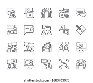 Set of answer Related Vector Line Icons. Includes such Icons as note, information, question, consultation, message, dialogue and more. - vector