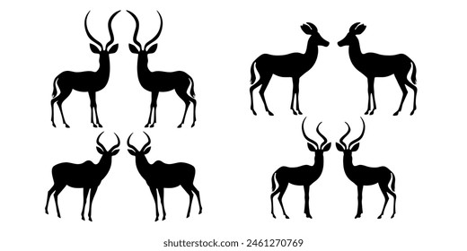 set of antelope, antelope flat design vector illustration. Hand drawn.