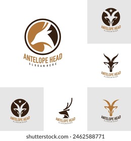 Set of Antelope logo design vector. Creative Antelope head logo concepts template