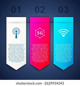 Set Antenna, 5G network and Wi-Fi wireless. Business infographic template. Vector