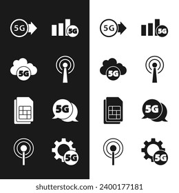 Set Antenna, Cloud 5G network, Sim card, Setting and  icon. Vector
