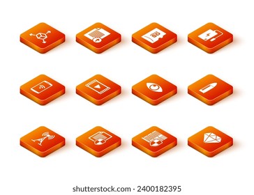 Stellen Sie Antennen, Dokumentenschutz, Smartphone mit Wireless, Video abspielen, Server-Schild und Auge-Symbol ein. Vektorgrafik