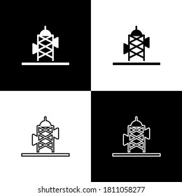 Set Antennensymbol einzeln auf schwarz-weißem Hintergrund. Funkantenne drahtlos. Funkantenne für Technologie und Netzwerk-Signal. Vektorgrafik.