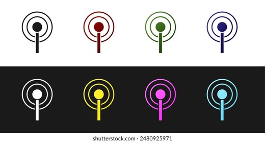 Set Antenna icon isolated on black and white background. Radio antenna wireless. Technology and network signal radio antenna.  Vector