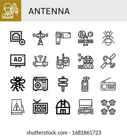 Set of antenna icons. Such as Astronomer, Connection error, Broadcast, Videocamera, Satellite, Ant, Tv, Wifi, Walkie talkie, Observatory, Bee, Radio, Signaling , antenna icons