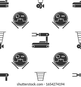 Set Antenna, Robot and Robot vacuum cleaner on seamless pattern. Vector