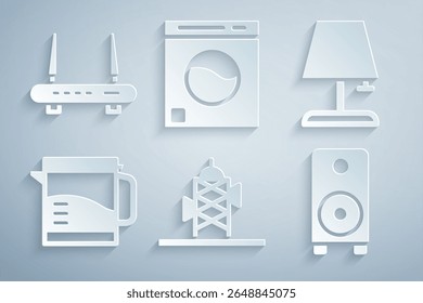 Set Antenna, Table lamp, Electric kettle, Stereo speaker, Washer and Router and wi-fi signal icon. Vector