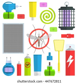 Set of Anti Insects\Mosquito devices and repellents isolated on white background. Infographic elements. Flat style. Vector illustration