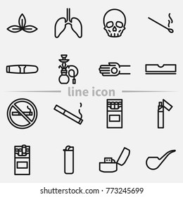 Set Of Anti Tobacco Outline Icons Isolated On White Background. Flat Vector Illustration.