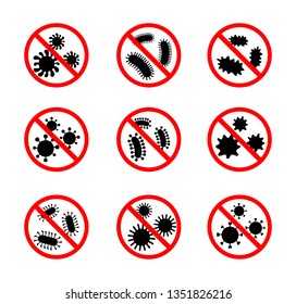 Set Of Antibacterial Sign. No Bacteria Icon Isolated On White Background. Vector Illustration.