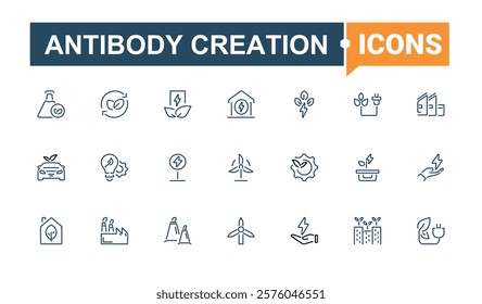 Set of Antibody Creation line icons. Related to medical, body, treatment, Immunization, vaccination, epidemic and more. Minimal linear icons. Editable vector stroke.