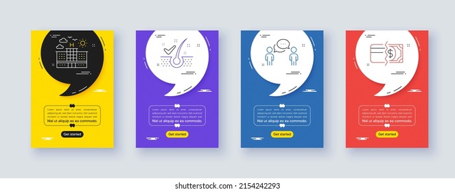 Set of Anti-dandruff flakes, Hotel and Consulting business line icons. Poster offer frame with quote, comma. Include Payment methods icons. For web, application. Vector