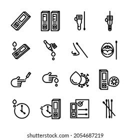 Set of antigen and antibody Test Kit Related Vector Line Icons. Covid-19 rapid test. Vector illustration isolated on white. Editable Stroke. 48x48 Pixel Perfect.