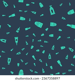 Set Antiperspirant deodorant roll, Cream lotion cosmetic tube,  and Lipstick on seamless pattern. Vector
