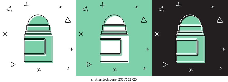 Set Antiperspirant deodorant roll icon isolated on white and green, black background. Cosmetic for body hygiene.  Vector