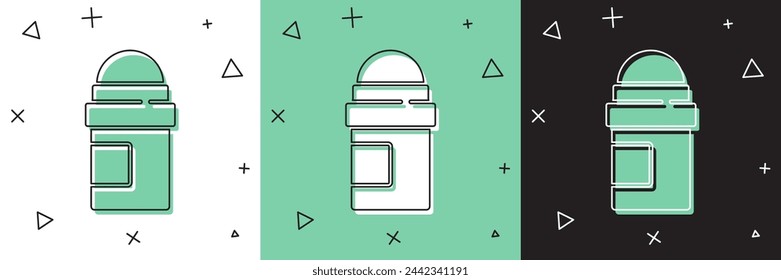 Set Antiperspirant deodorant roll icon isolated on white and green, black background. Cosmetic for body hygiene.  Vector