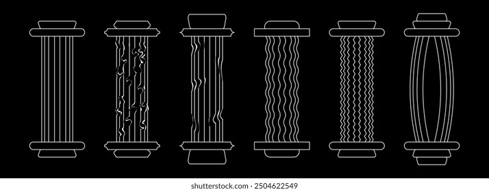 Set of antique columns line. Ancient architecture pillars vector illustration