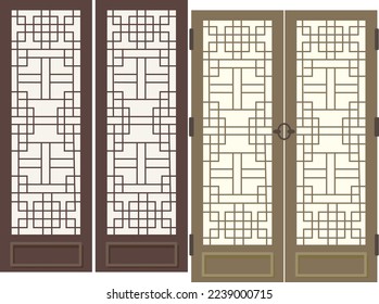 Set of antique doors with Asian pattern, wooden doors, stylish pattern