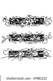 set of antique floral border engravings, scalable and editable vector illustration