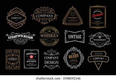 Set of antique frame whiskey label vintage retro border vector illustration