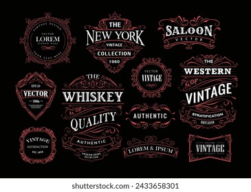 Set of antique frame whiskey label vintage retro vector illustration