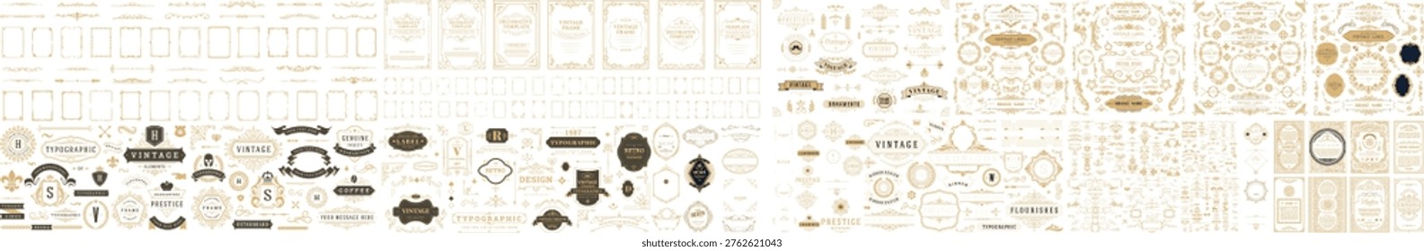 Set of antique frame whiskey label vintage border retro vector illustration
