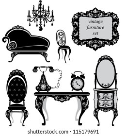 Set of antique furniture - isolated black silhouettes