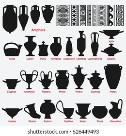 Set of antique Greek vases and border decoration seamless patterns. vector illustration - eps 8