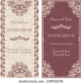set of antique greeting cards, invitation with victorian ornaments, beautiful, luxury postcards 