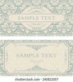 set of antique greeting cards, invitation with seamless Victorian ornaments, beautiful, luxury postcards