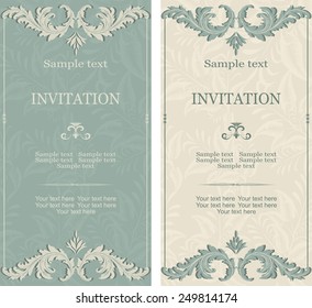 set of antique greeting cards, invitation with victorian ornaments, beautiful, luxury postcards