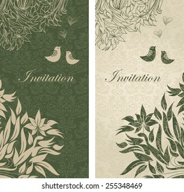 set of antique greeting cards, invitation with victorian ornaments, beautiful, luxury postcards