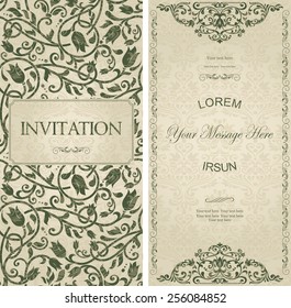 set of antique greeting cards, invitation with victorian ornaments, beautiful, luxury postcards