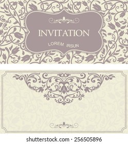 set of antique greeting cards, invitation with victorian ornaments, beautiful, luxury postcards