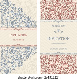 set of antique greeting cards, invitation with victorian ornaments, beautiful, luxury postcards