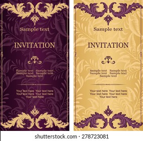 set of antique greeting cards, invitation with victorian ornaments, beautiful, luxury postcards 
