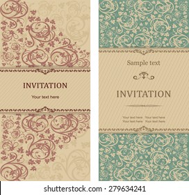 set of antique greeting cards, invitation with Victorian ornaments, beautiful, luxury postcards