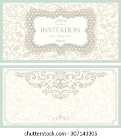 set of antique greeting cards, invitation with victorian ornaments, beautiful, luxury postcards