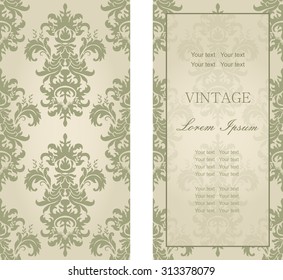 set of antique greeting cards, invitation with Victorian ornaments, beautiful, luxury postcards