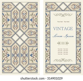 Set of antique greeting cards, invitation with Victorian ornaments, beautiful, luxury postcards