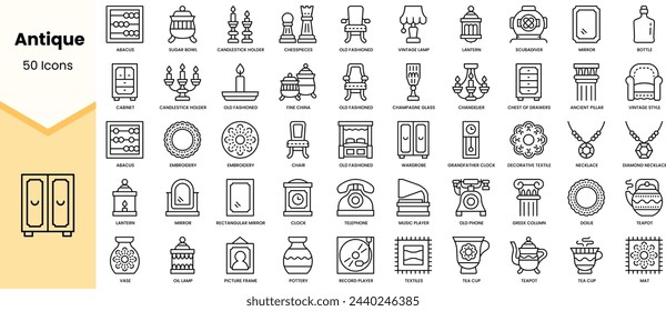 Set of antique icons. Simple line art style icons pack. Vector illustration